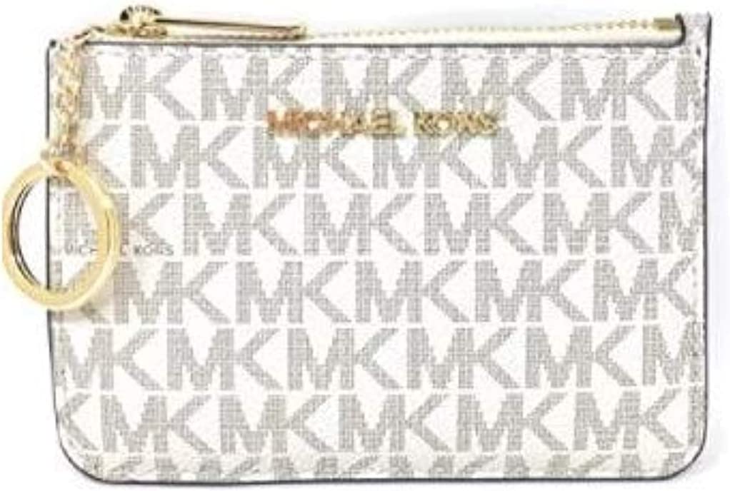 Michael Kors Jet Set Travel Small Top Zip Coin Pouch with ID Holder - PVC Coated Twill (Vanilla)