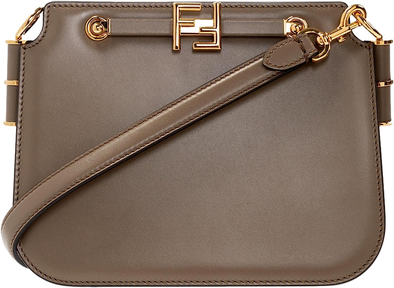 FENDI Touch Taupe Leather Shoulder Bag 8BT350