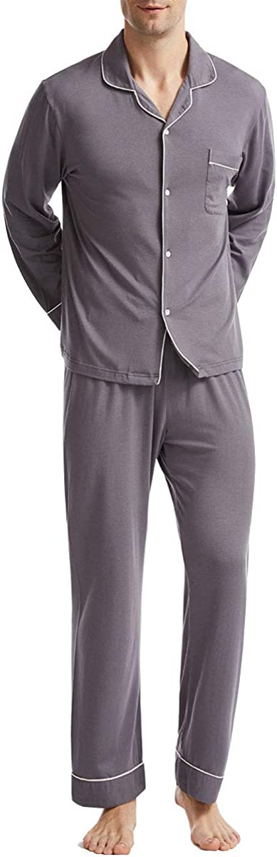 BAMBOO COOL Men's Pajama Set Lightweight Long Sleeve Button Down Soft Bamboo Sleepwear for Men Dark Grey