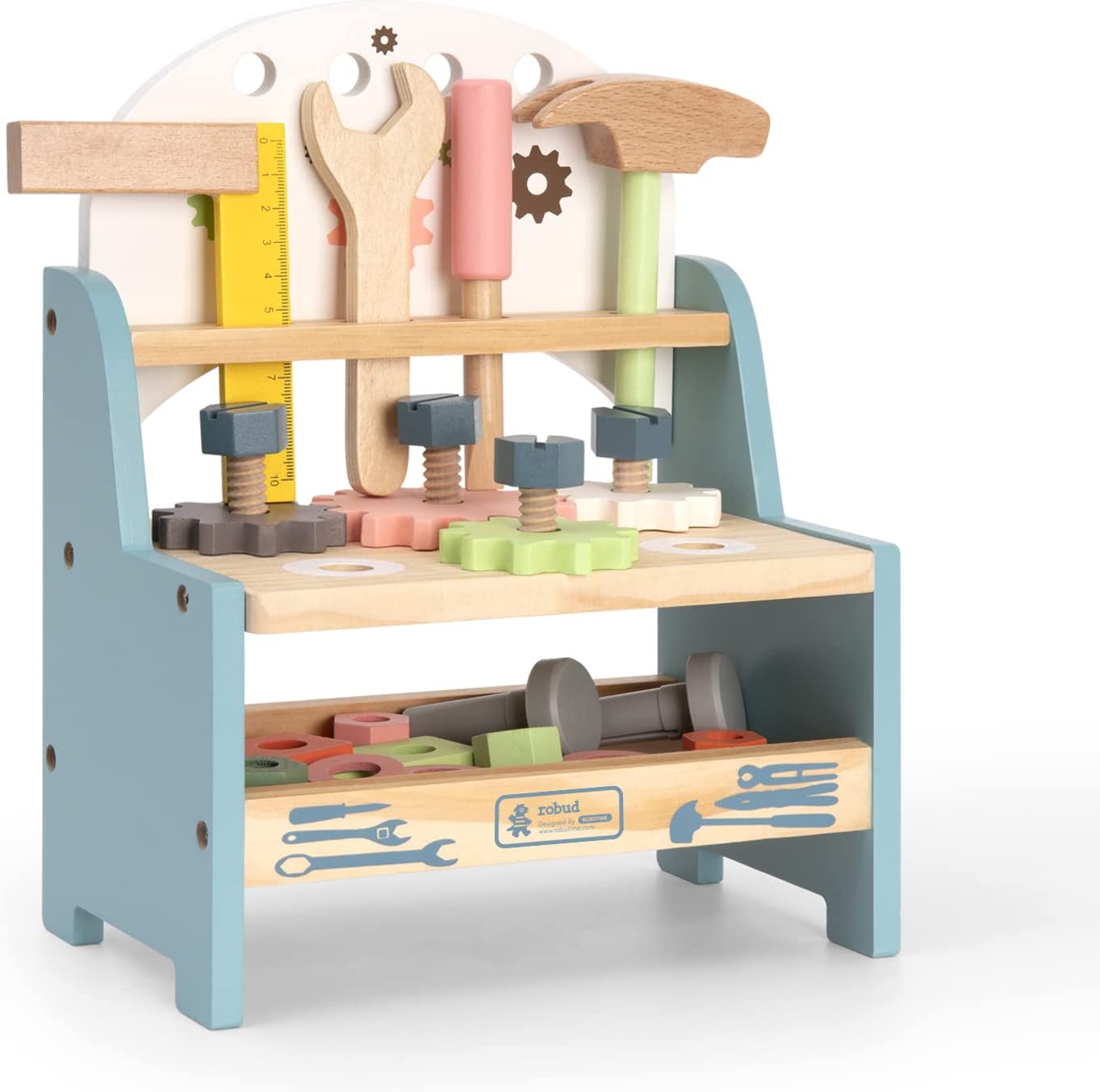 ROBUD Mini Wooden Play Tool Workbench Set for Kids Toddlers - Construction Toys Gift for 18 Months 2 3 4 5 Years Old Boys Girls