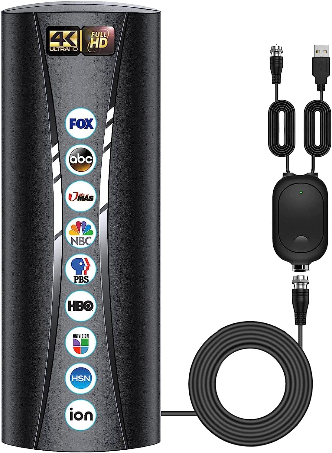 TV Antenna for 560+ Miles Range, HOTTV Upgraded Digital Antenna for TV Indoor Outdoor, TV Antenna for Smart TV & Older TV with Signal Booster, Support 8K 4K 1080P Fire tv Stick - 36TF Cable