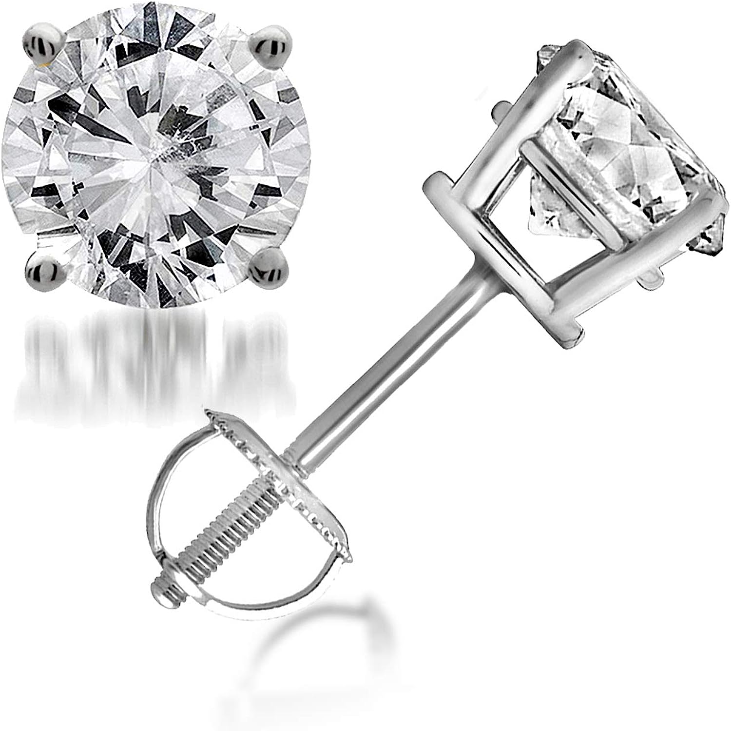 2.00 Carat Prong Set 14kt White Gold Round-Cut Solitaire Diamond Stud Earrings (J-K, I2-I3) by La4ve Diamonds | Real Diamond Stud Earrings For Women | Gift Box Included