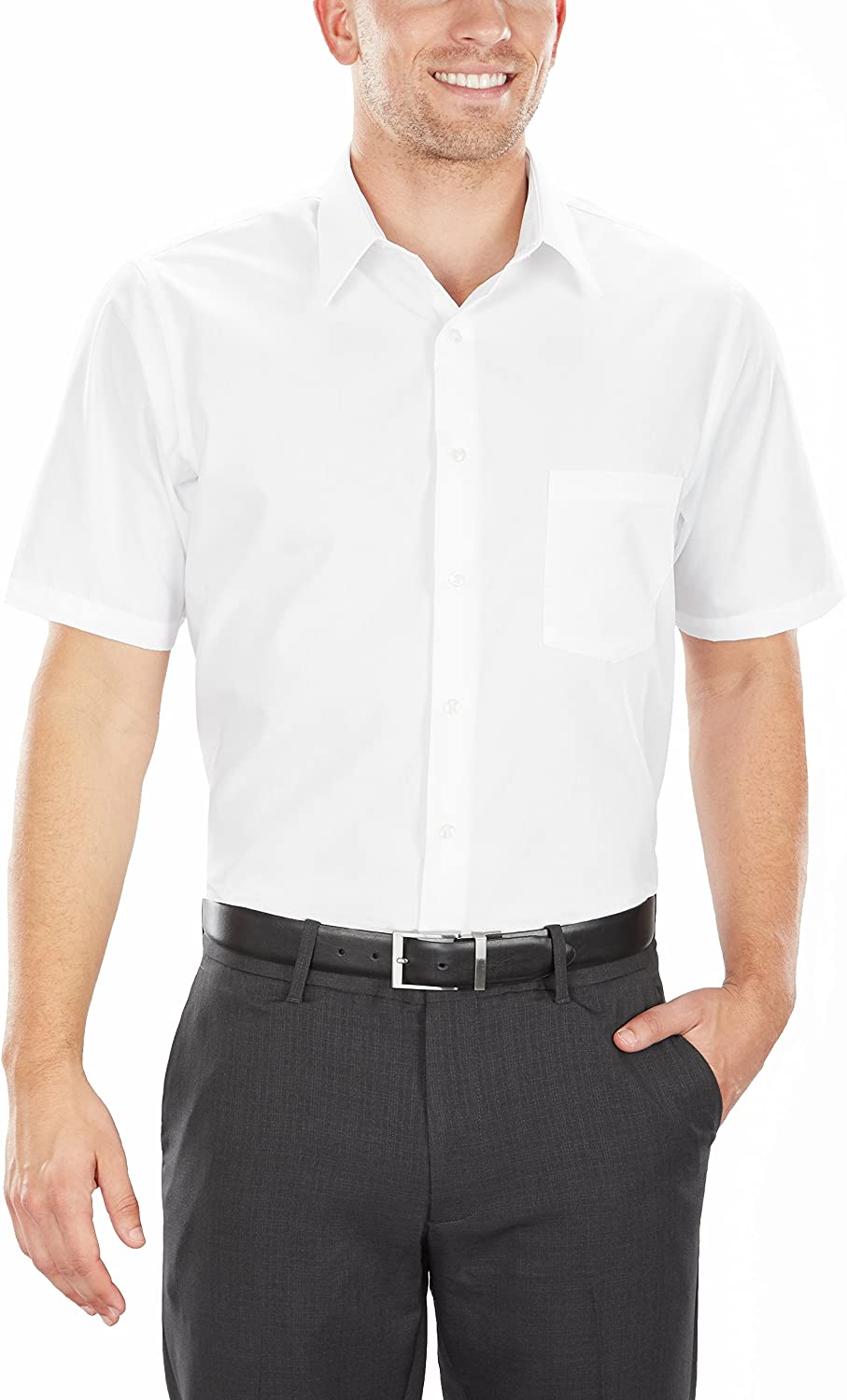 Van Heusen Men's Short Sleeve Dress Shirt Regular Fit Poplin Solid