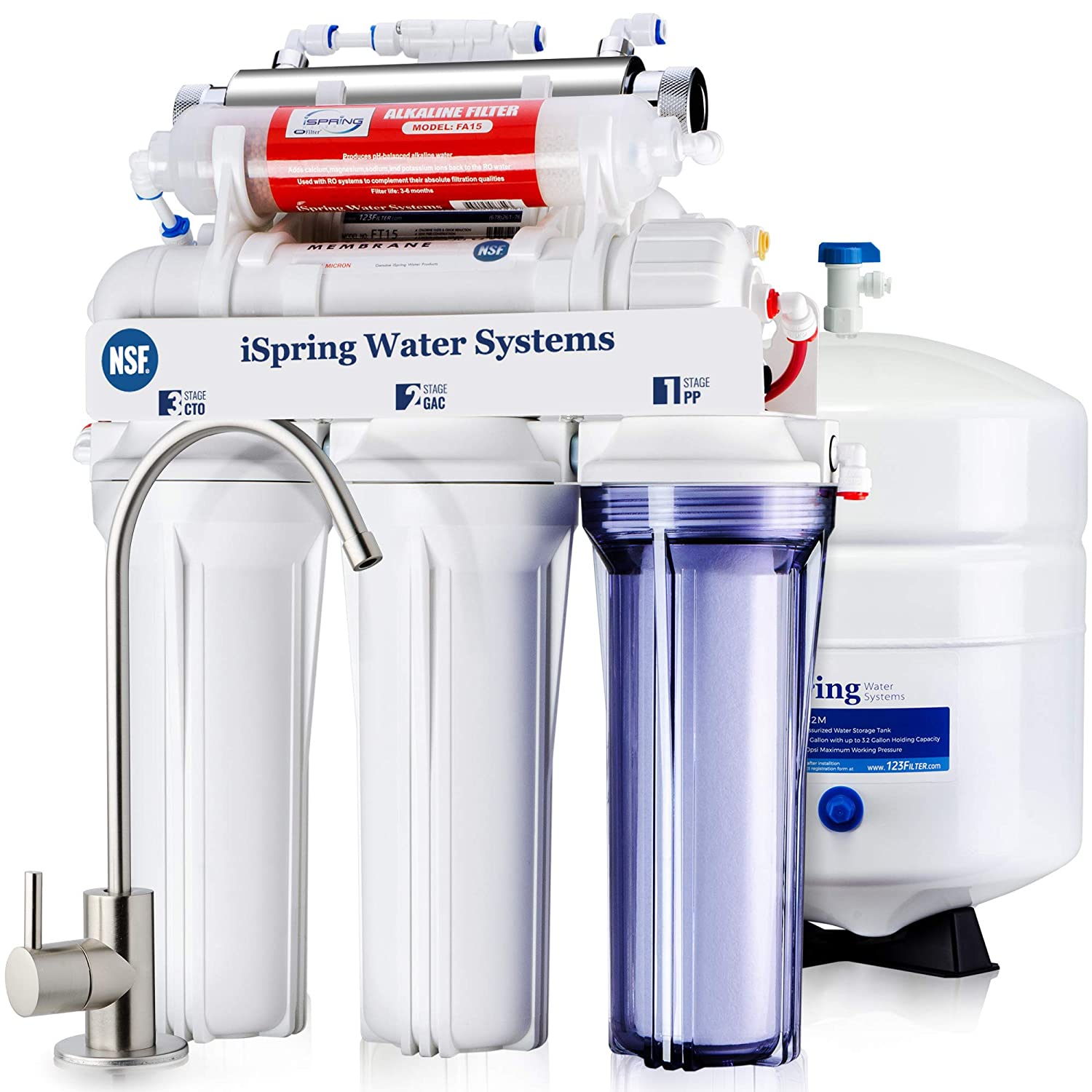 iSpring RCC7AK-UV, NSF Certified, 75GPD 7-Stage Under Sink Reverse Osmosis RO Drinking Water Filtration System with Alkaline Remineralization Filter and UV Ultraviolet Filter