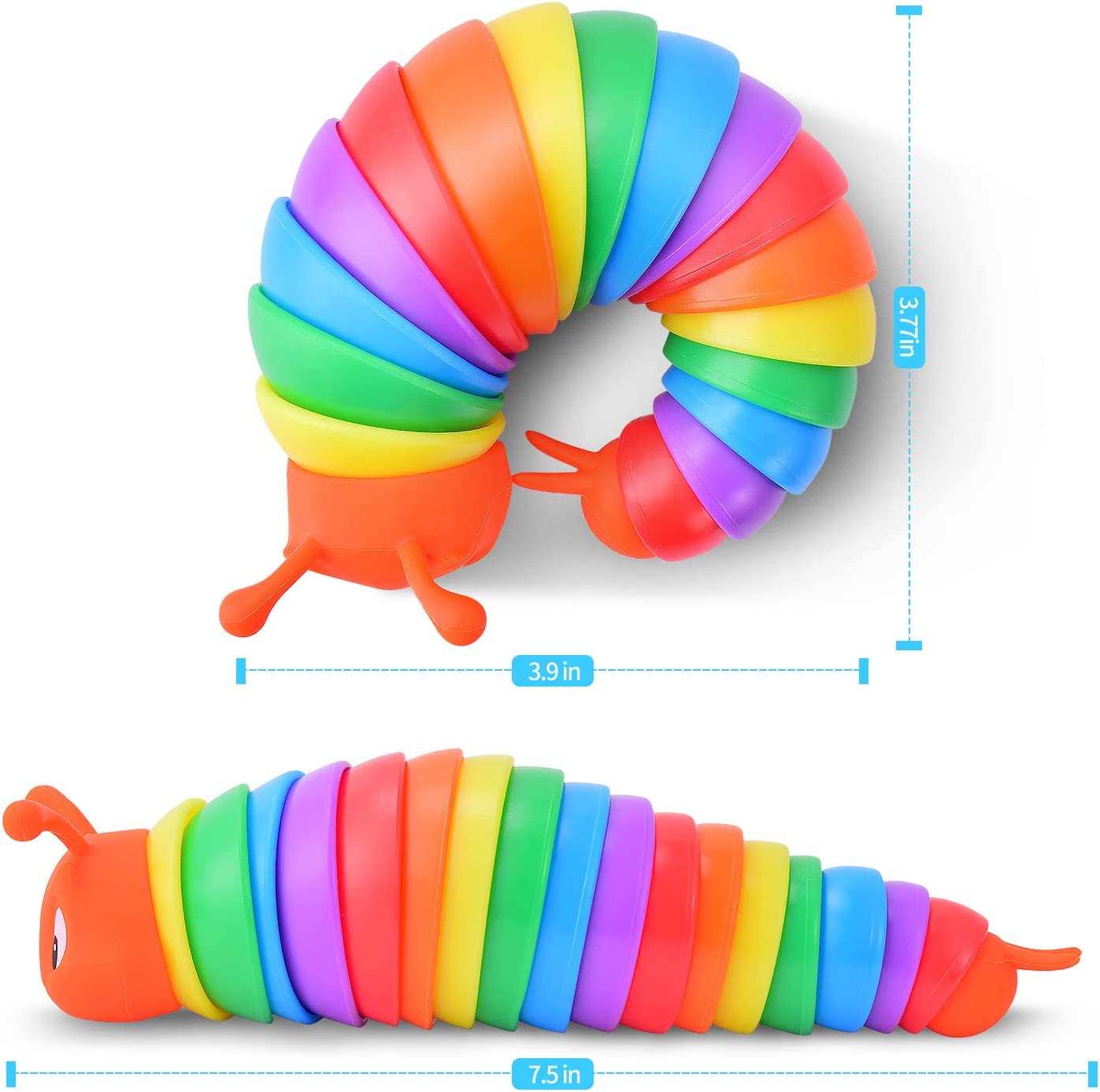 Fidget Slug Toy, Autism Sensory Toys for Autistic Children 3-12 Years Old Kids Toddler, 3D Printed Rainbow Cute Worm Fidgit with Anxiety Relief Therapy, Finger Bug Gift for Girls Boys Birthday
