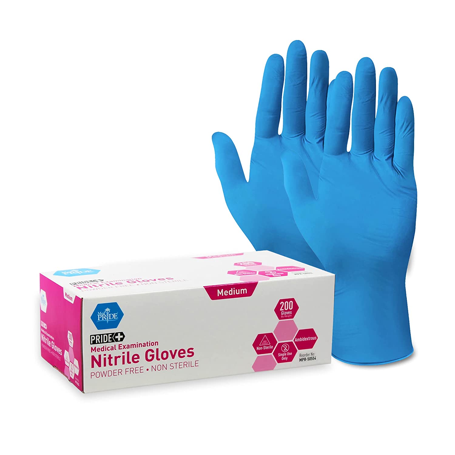 Medpride Medical Examination Nitrile Gloves| Medium Box of 200| Blue, Latex/Powder-Free, Non-Sterile Exam Gloves| Professional Grade for Hospitals, Law Enforcement, Tattoo Artists, First Response
