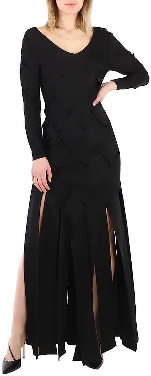 BURBERRY Ladies Black Anatori Long-Sleeve Panelled Knit Gown