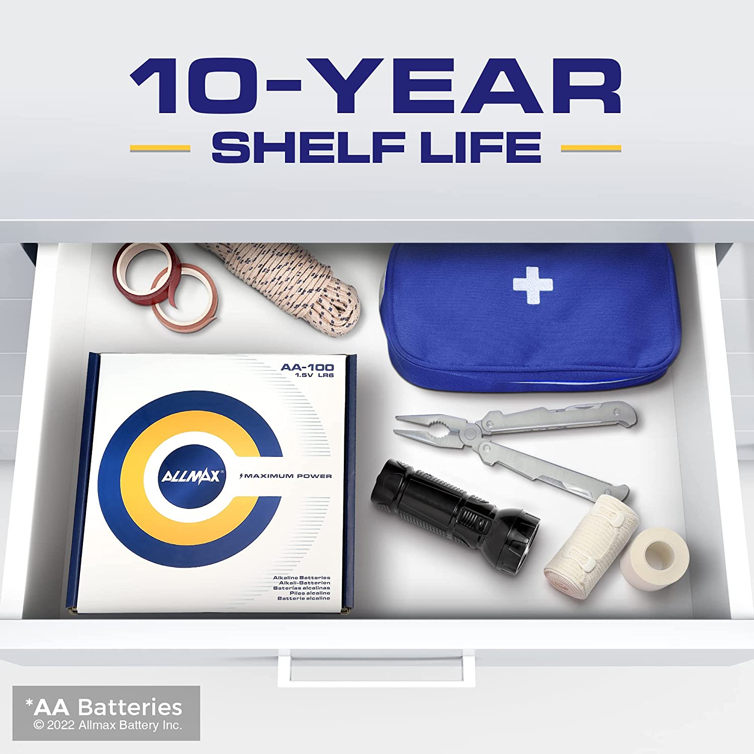 Allmax AA Maximum Power Alkaline Double A Batteries (100 Count) – Ultra Long-Lasting， 10-Year Shelf Life， Leakproof Design， 1.5V