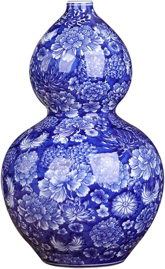 ZSEDP Jingdezhen Flower Pattern Vase Antique Porcelain Blue and White Porcelain Porch Gourd Ornaments