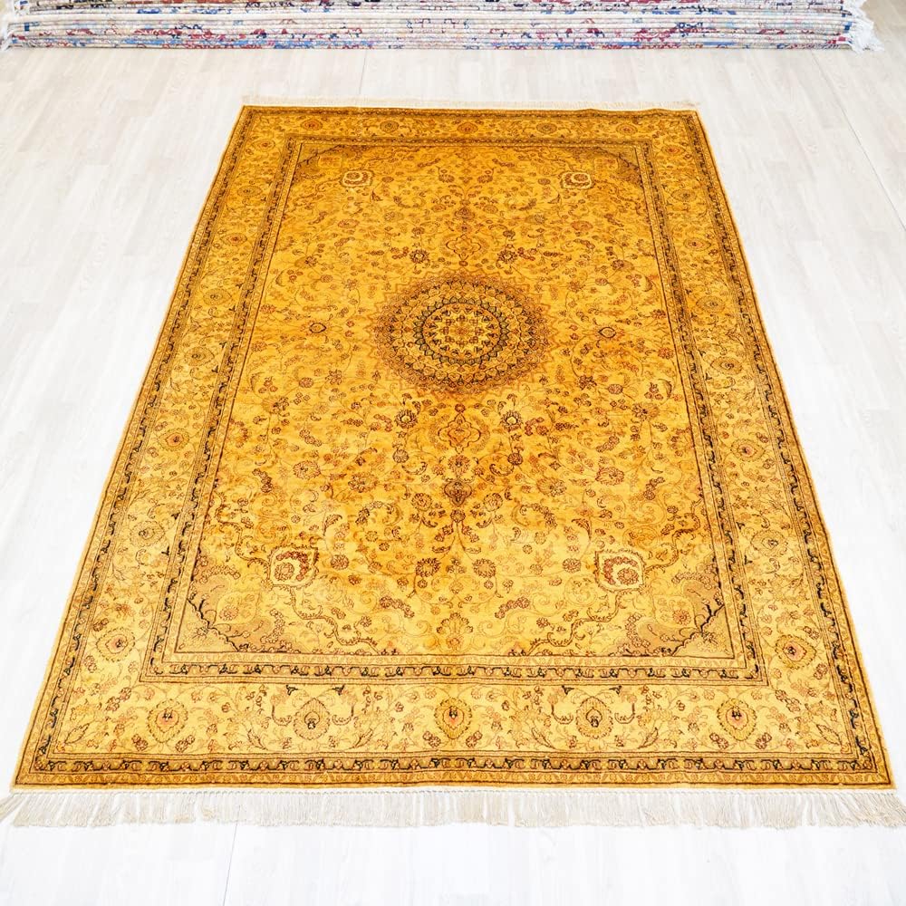 Yilong Carpet 6x9ft Silk Handwoven Rugs Persian Antique Carpets Home Decor Rugs (Yellow 1)