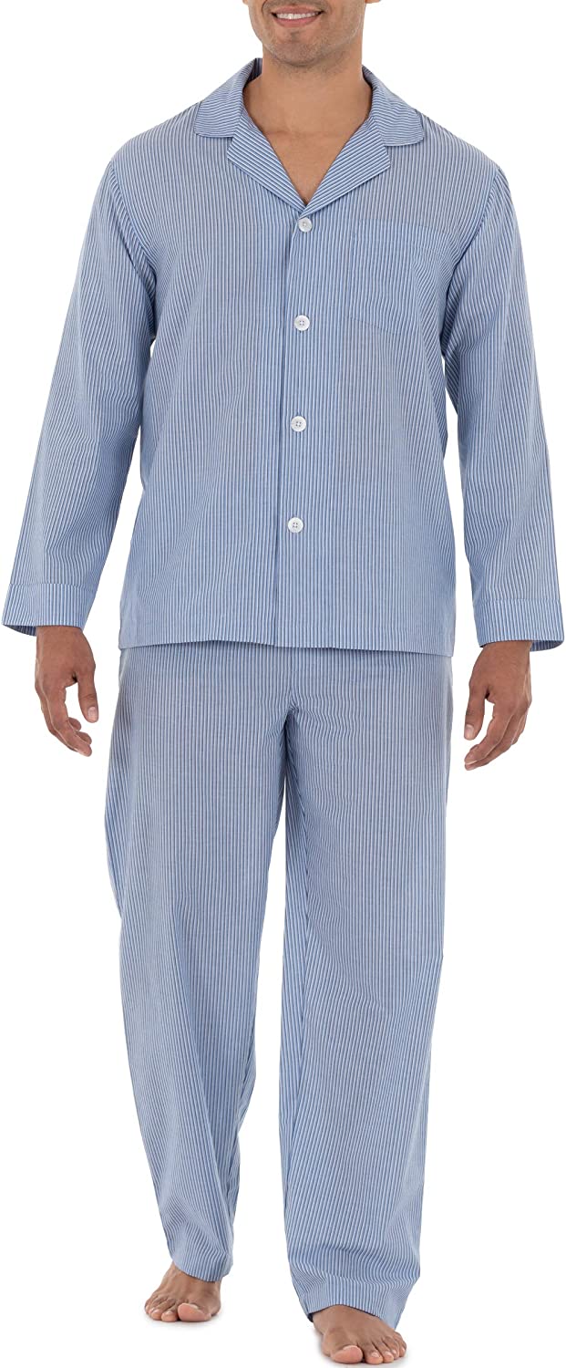 Fruit of the Loom Men's Long Sleeve Broadcloth Pajama Set