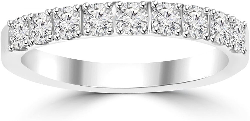 Madina Jewelry 0.72 ct Ladies Round Cut Diamond Wedding Band in 14 kt White Gold