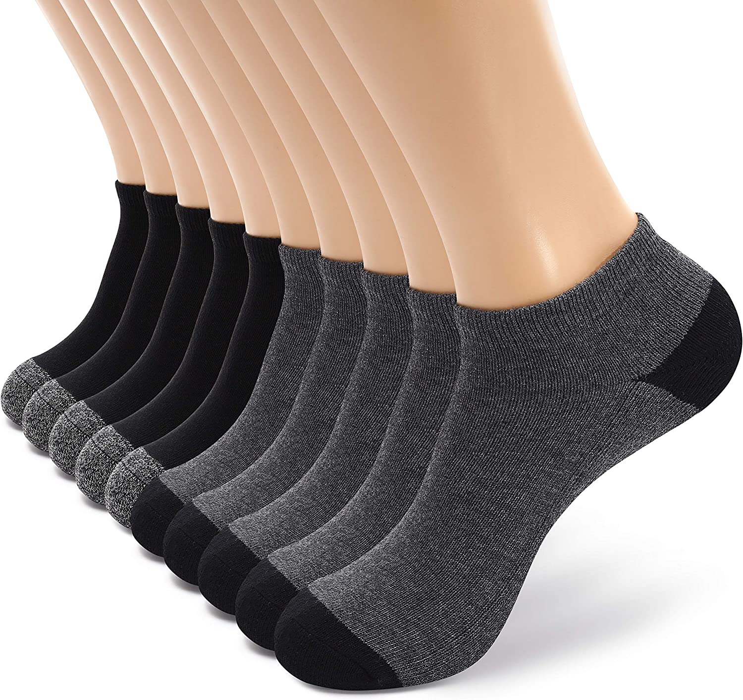 MONFOOT Women's and Men's 4-10 Pack Cotton Cushioned Low Cut Ankle Socks