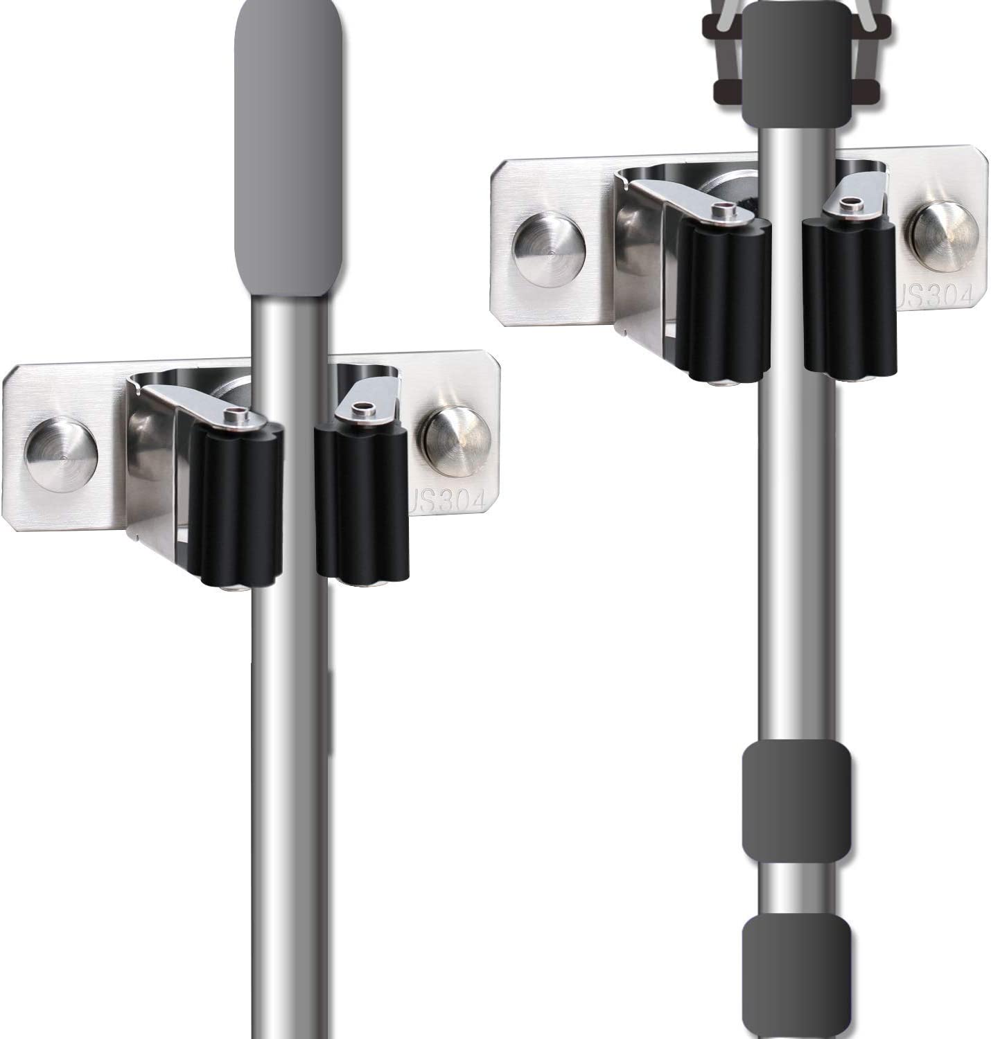 Favbal Mop and Broom Holder Wall Mount, 2PCS Heavy Duty Stainless Steel Broom Hanger Wall Mounted Broom Organizer Garage Organization Tool Organizer Storage for Laundry Room Home Garden Garage