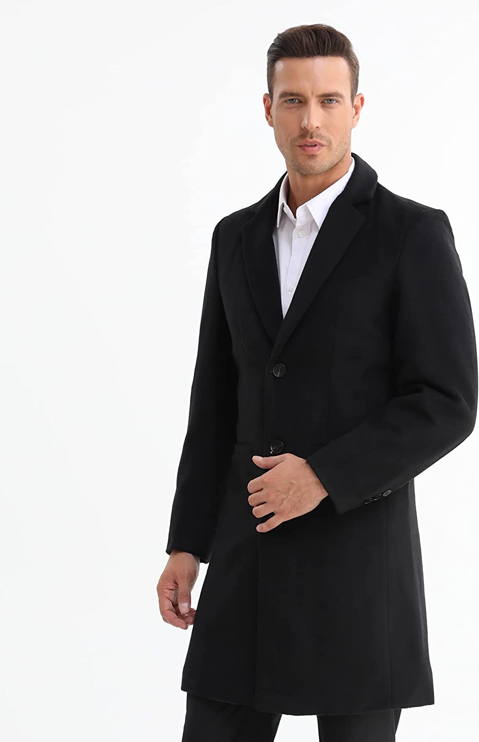 APTRO Men's Luxury Full Length Trench Coat Long Wool Overcoat Winter Windbreaker