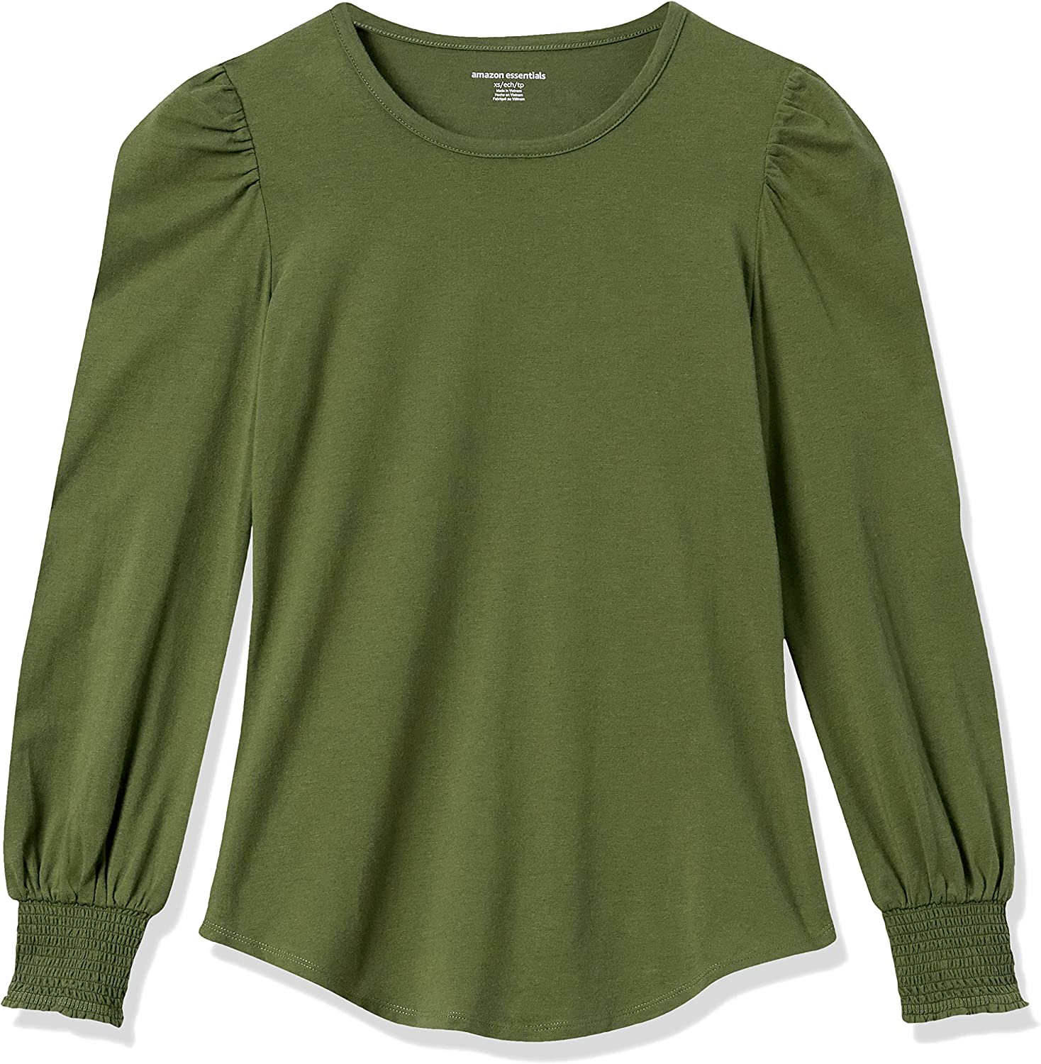 Amazon Essentials Women's Long-Sleeve Crewneck Smocked Cuff T-Shirt