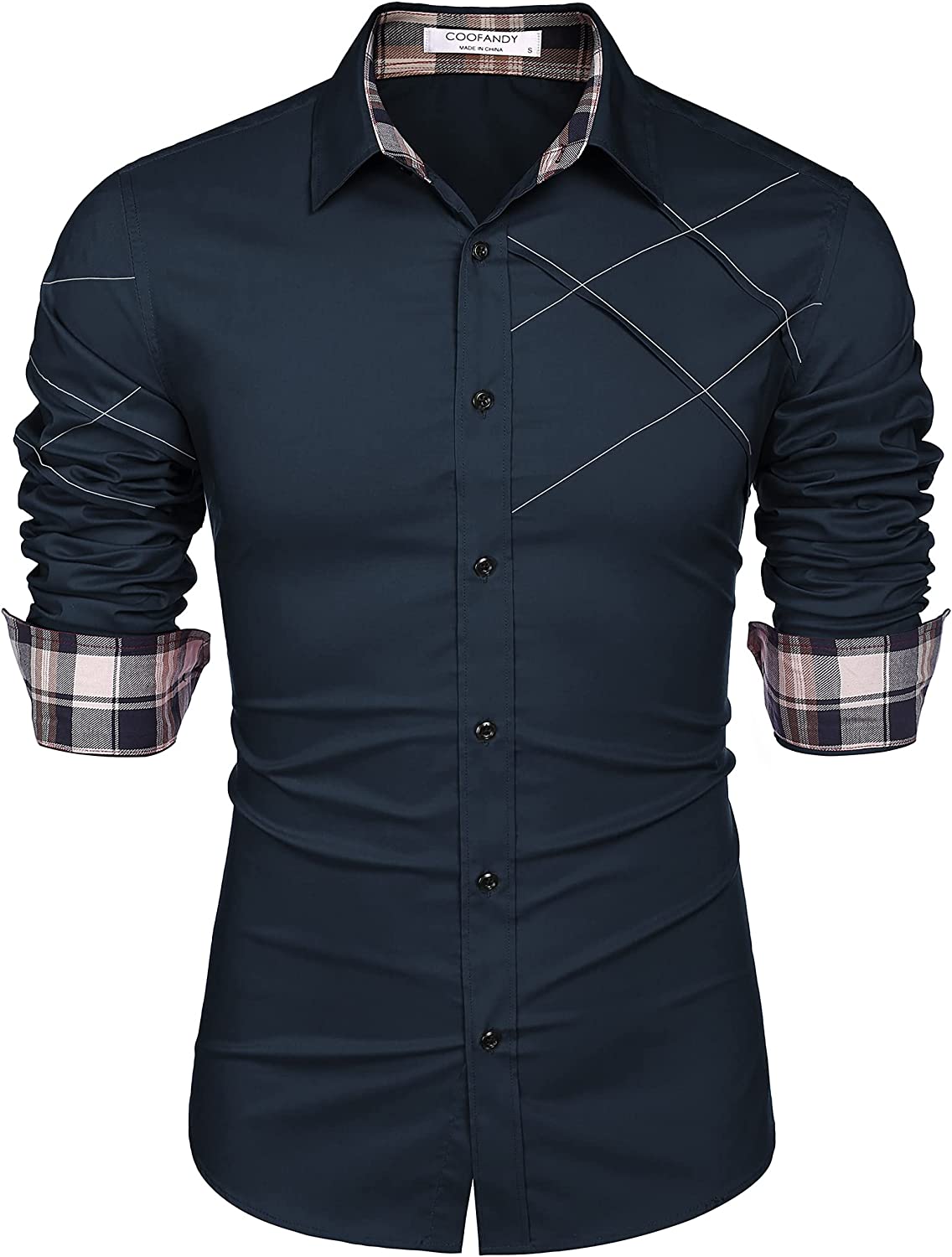 COOFANDY Men's Cotton Dress Shirts Long Sleeve Plaid Collar Shirt Slim Fit Casual Button Down Shirt