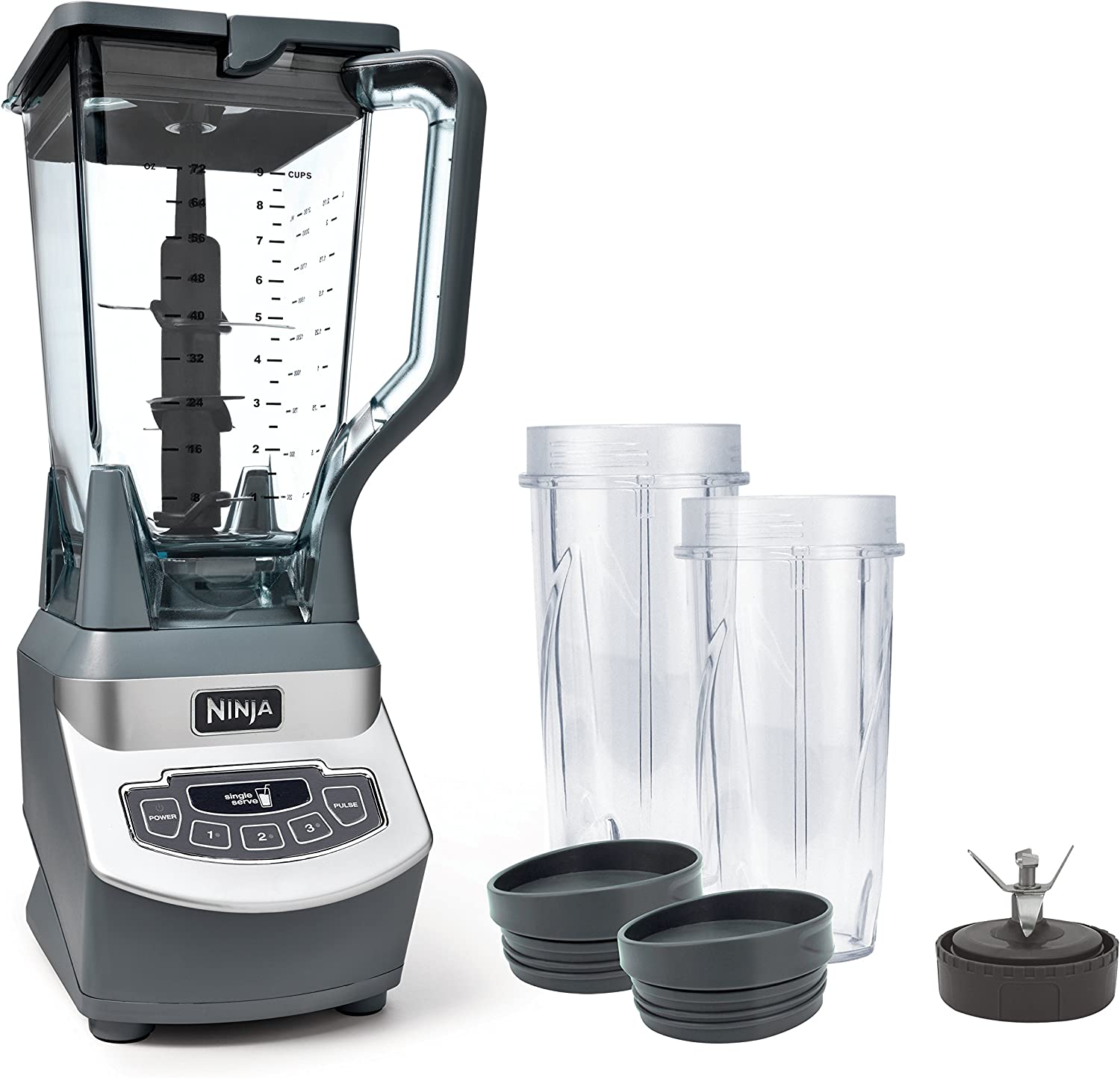 Ninja BL660 Professional Compact Smoothie & Food Processing Blender, 1100-Watts, 3 Functions -for Frozen Drinks, Smoothies, Sauces, & More, 72-oz.* Pitcher, (2) 16-oz. To-Go Cups & Spout Lids, Gray