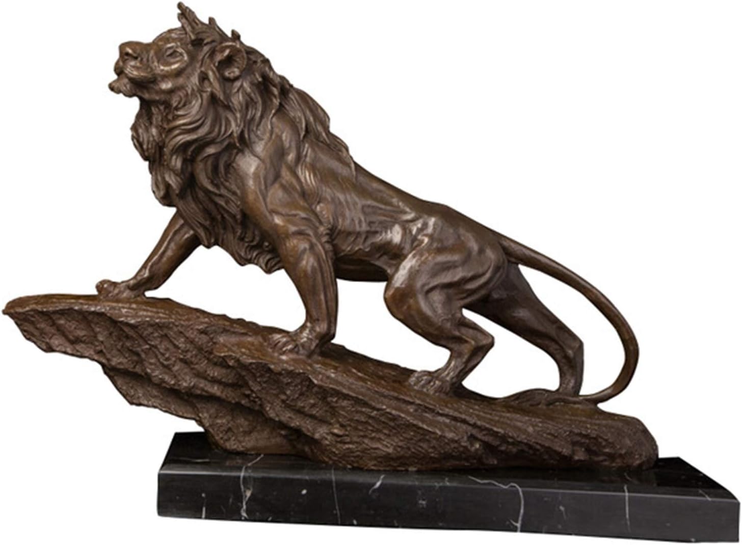LUKEO Antique Bronze Casting Animal Statue Sculpture Wild Animal Roaring Lion Figurines for Indoor Decoration