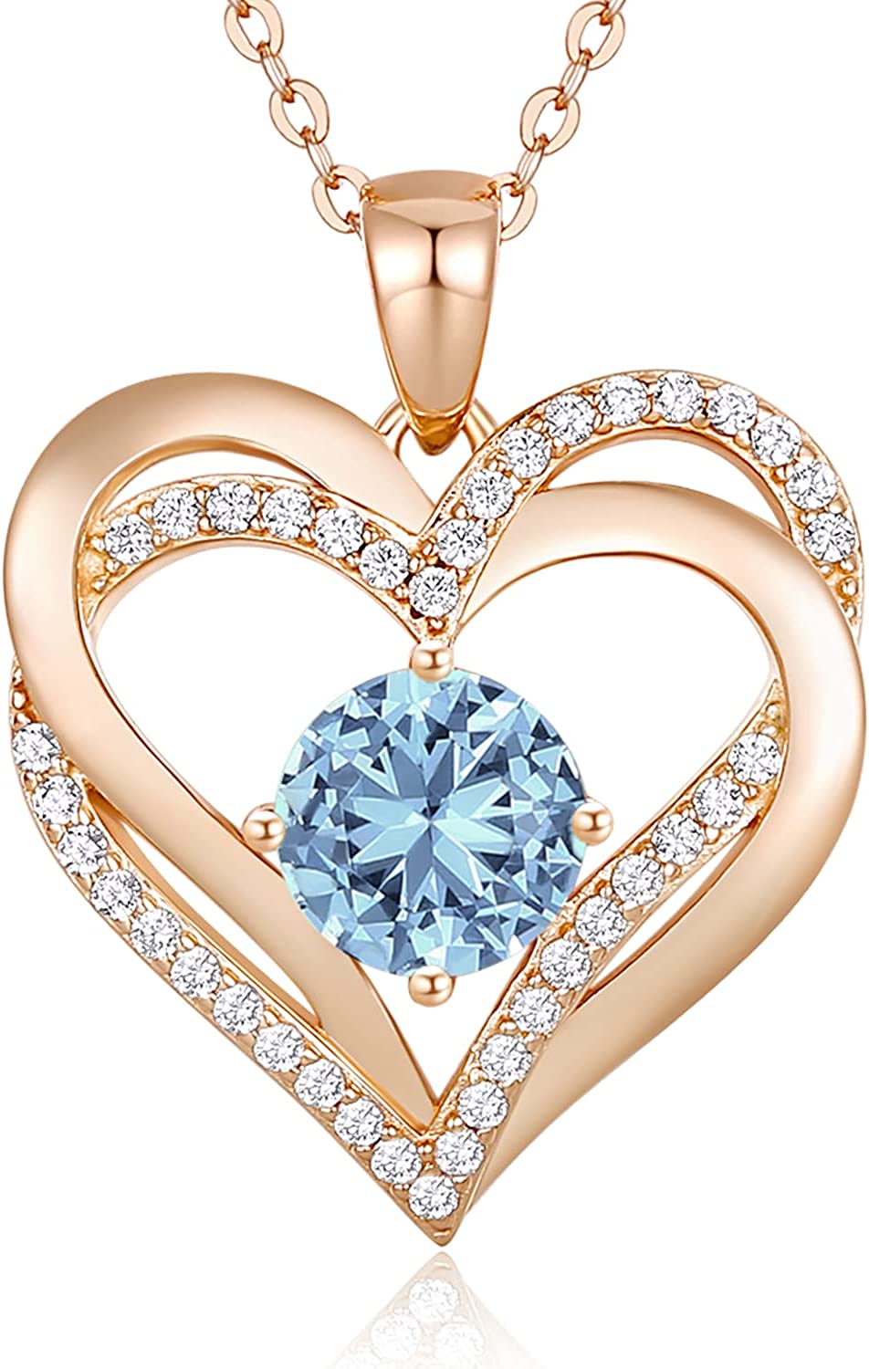 LOUISA SECRET Love Heart Birthstone Necklaces for Women 925 Sterling Silver Rose Gold Pendant Forever Diamond Jewelry Valentine&#39;s Day Christmas Anniversary Birthday Gifts for Wife Girlfriend Mothe