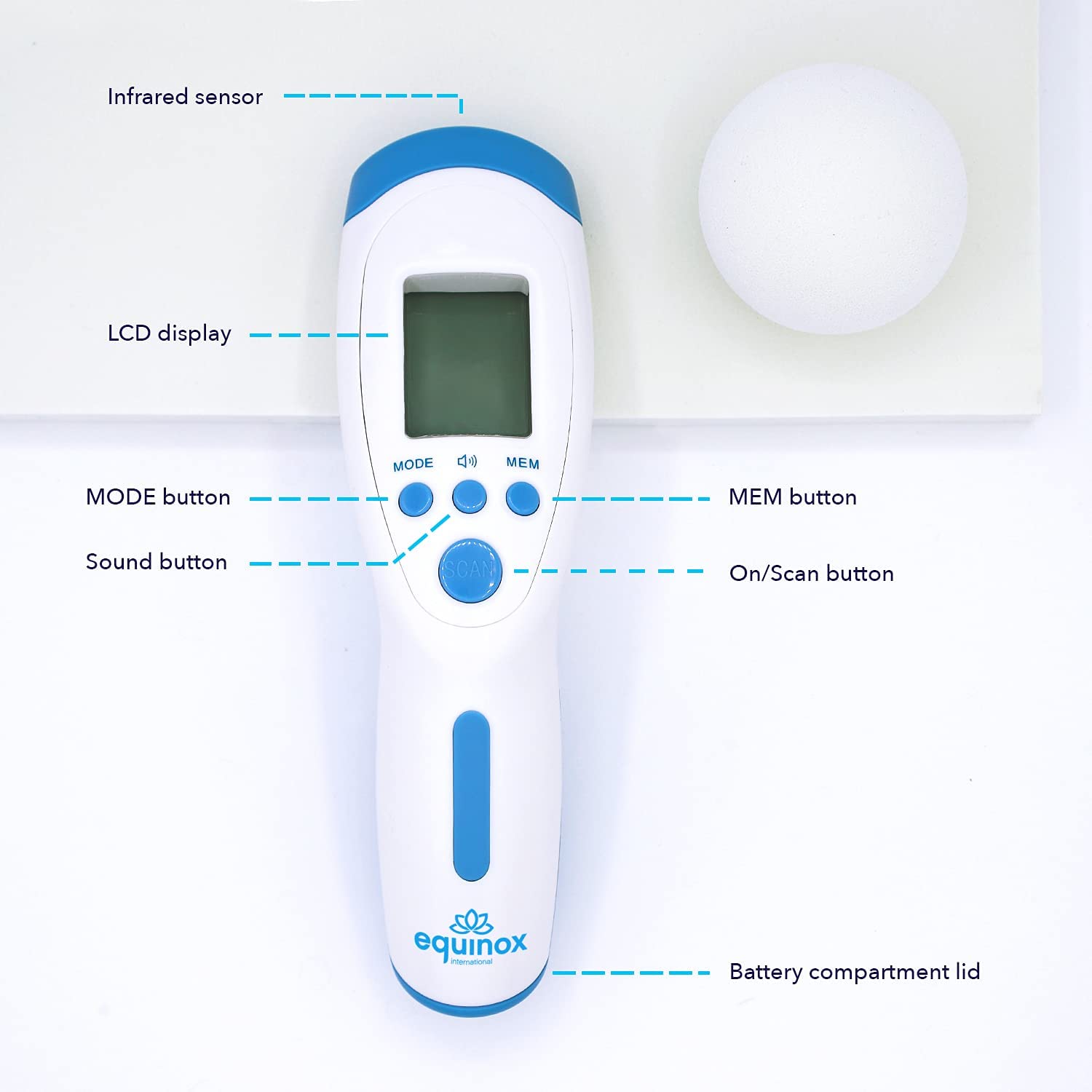 Equinox Digital Forehead Thermometer - Thermometer for Adults - No Touch Thermometer (Non Contact) - Body/Surface/Room Temperature Scanner – LCD Display Ideal for Whole Family & Babies