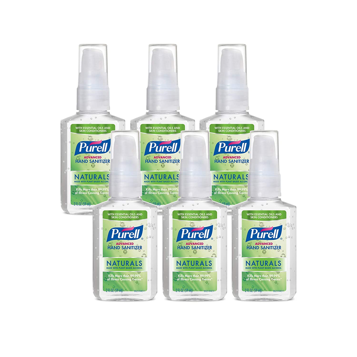 Purell Advanced Hand Sanitizer Naturals with Plant Based Alcohol, Citrus scent, 2 Fl Oz Travel Size Pump Bottle (Pack of 6)- 9623-04-EC
