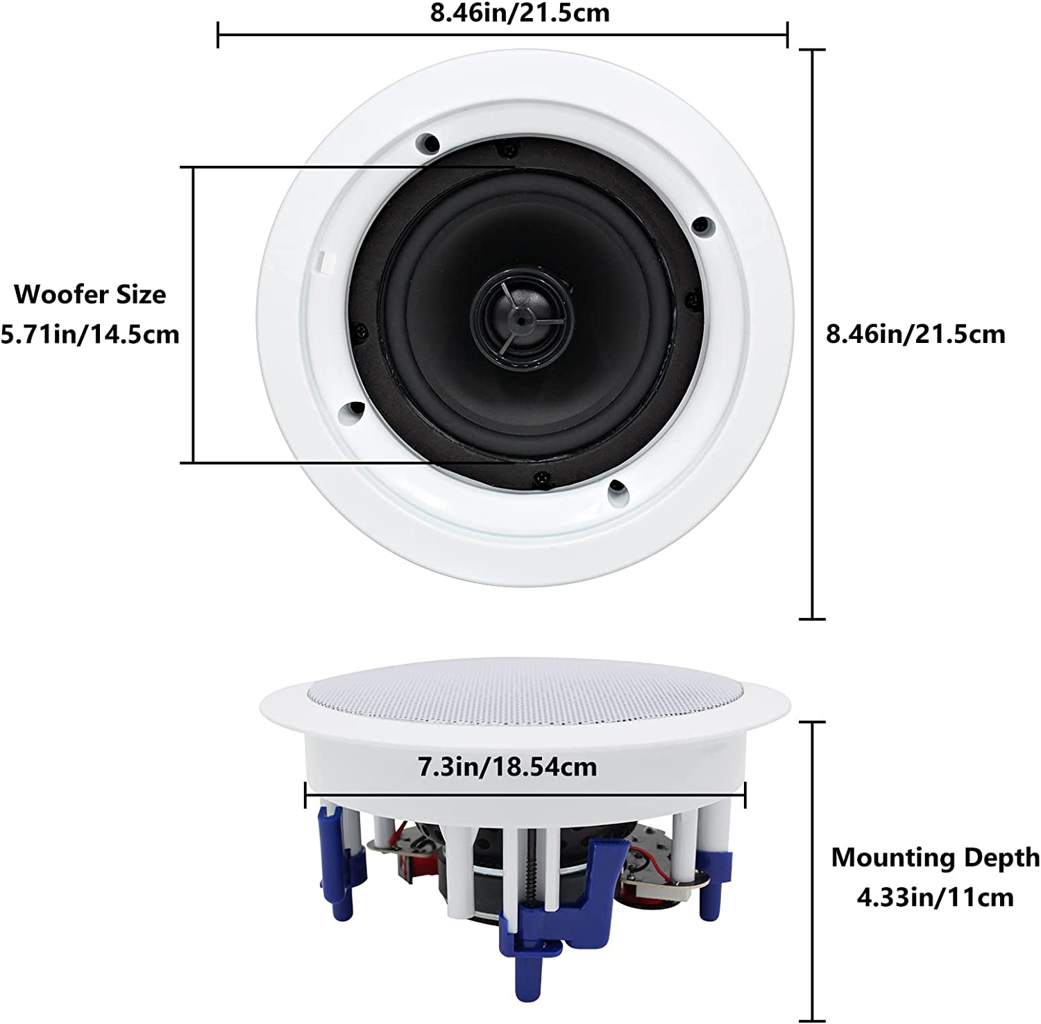 Herdio 5.25 Inch Bluetooth Ceiling Speakers Home Recessed Speaker System 300 Watts Perfect for Humid，Kitchen，Bedroom，Bathroom，Covered Patio (A Pair)