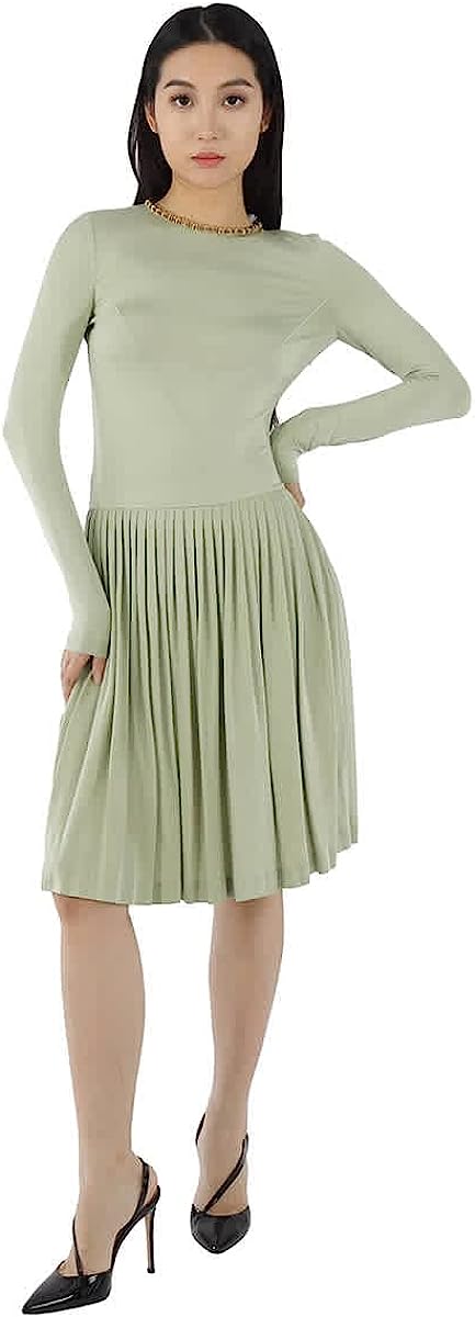BURBERRY Open-Back Stretch Silk and Crepe Pleated Chain Detail Dress, Brand Size 2 (US Size 0)