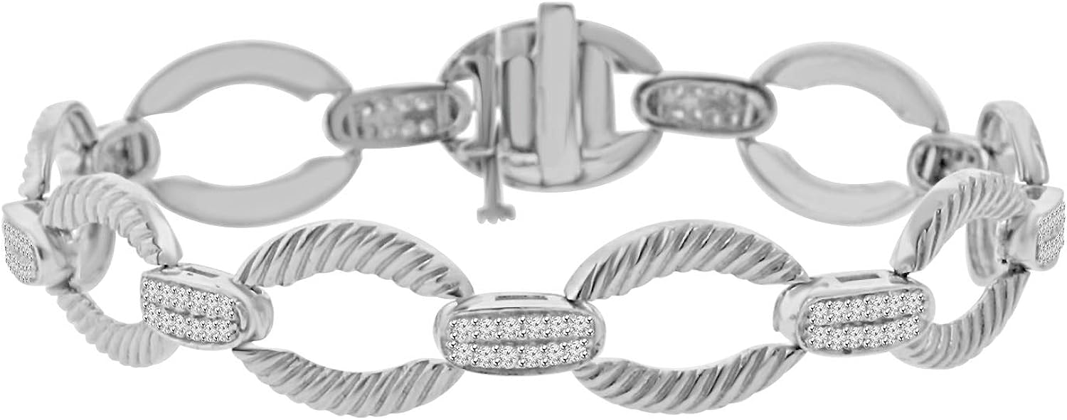 Madina Jewelry 1.08 ct Ladies Round Cut Diamond Designer Bracelet in 14 kt White Gold