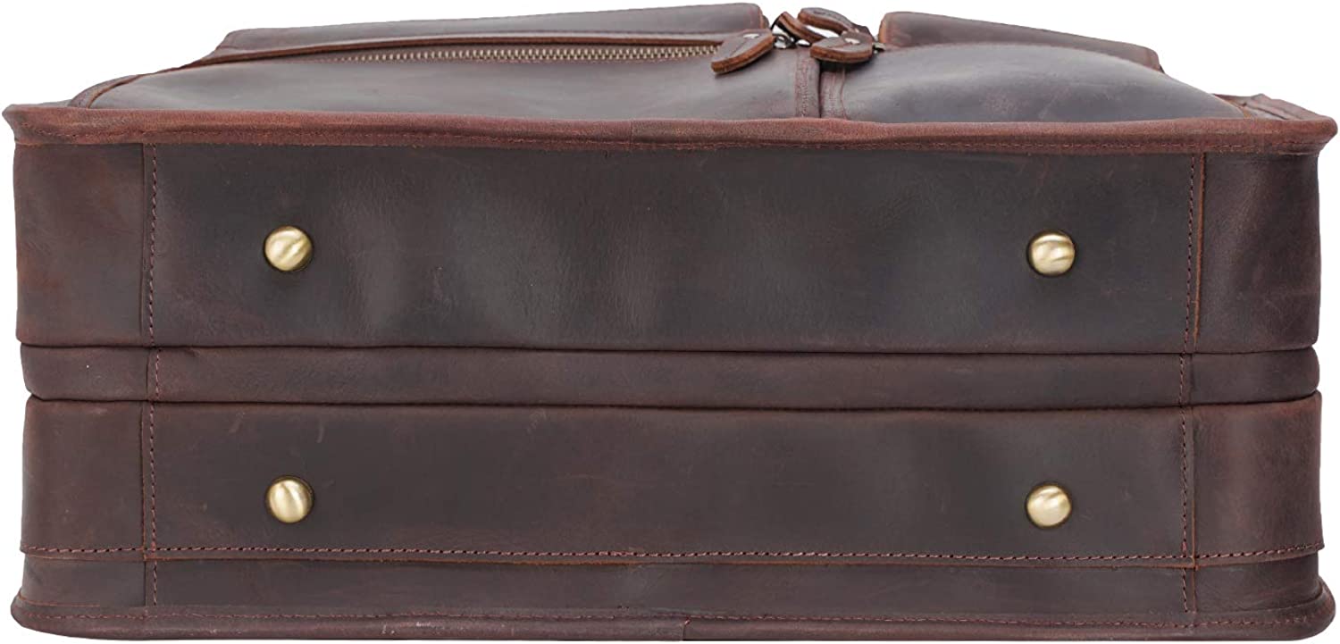 Men's Full Grain Leather Briefcase Large 17 Inch Business Travel Laptop Messenger Bag Tote with YKK Metal Zippers
