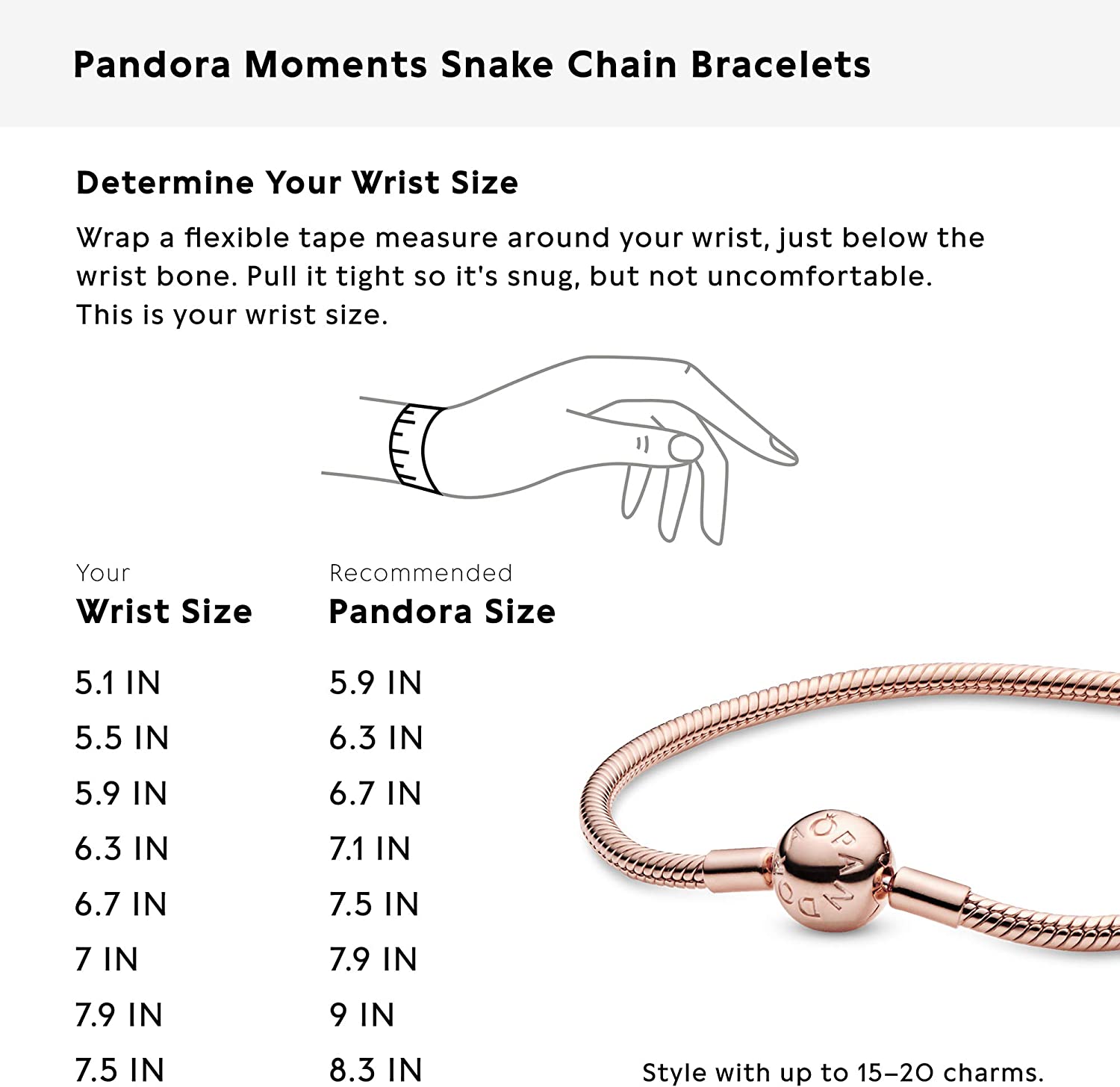 PANDORA Jewelry Smooth Moments Snake Chain Charm Bracelet