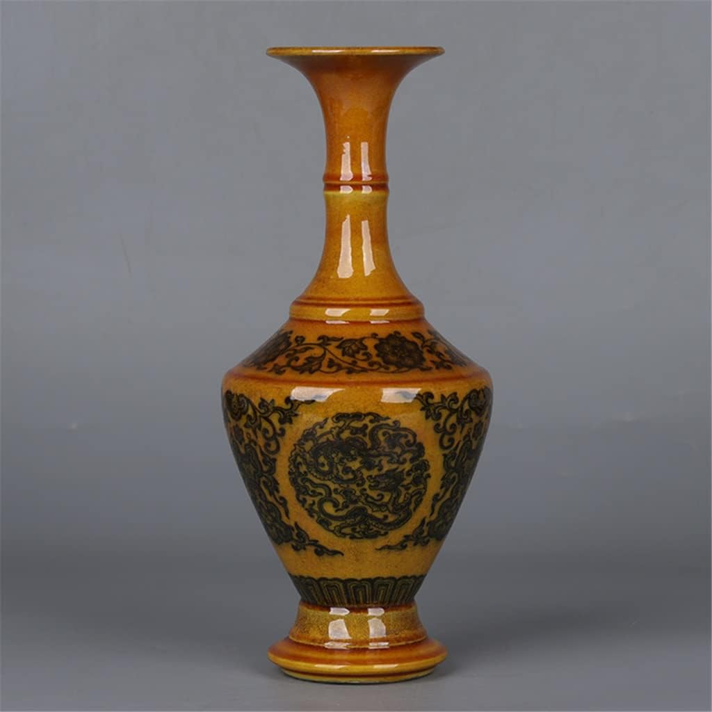 ZSEDP The Egg Yolk Glaze Twigs and The Dragon Pattern Vase Flower Utensils Antique Porcelain Ornaments