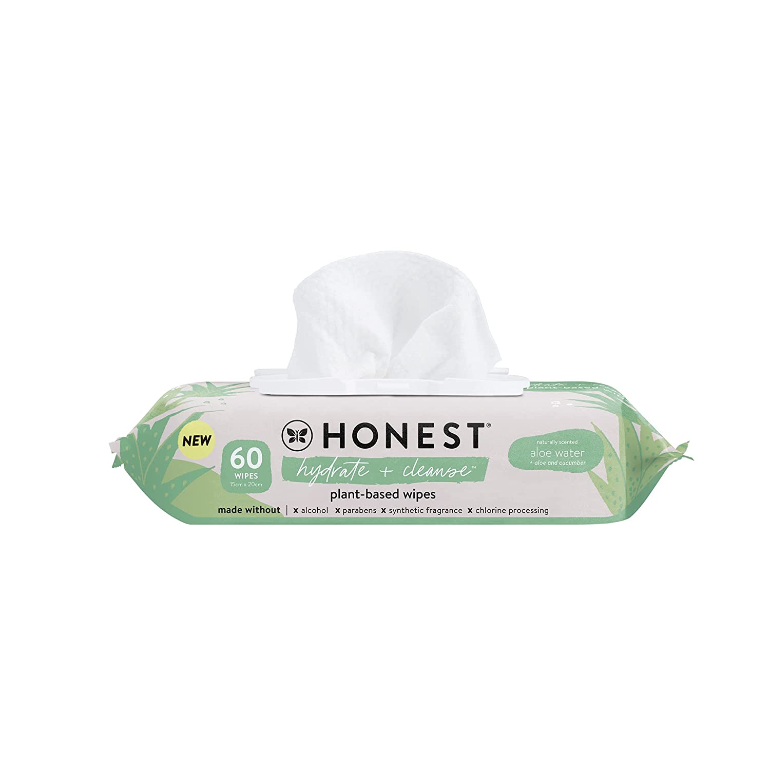 The Honest Company Hydrate + Cleanse Benefit Wipes | Cleansing Multi-Tasking Wipes | 100% Plant-Based， Hypoallergenic | Aloe + Cucumber， 60 Count