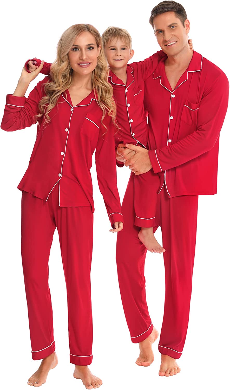 SWOMOG Matching Family Christmas Pajamas Set Long Sleeve Festival Party Pj Set Warm Fleece Button-Down Sleepwear