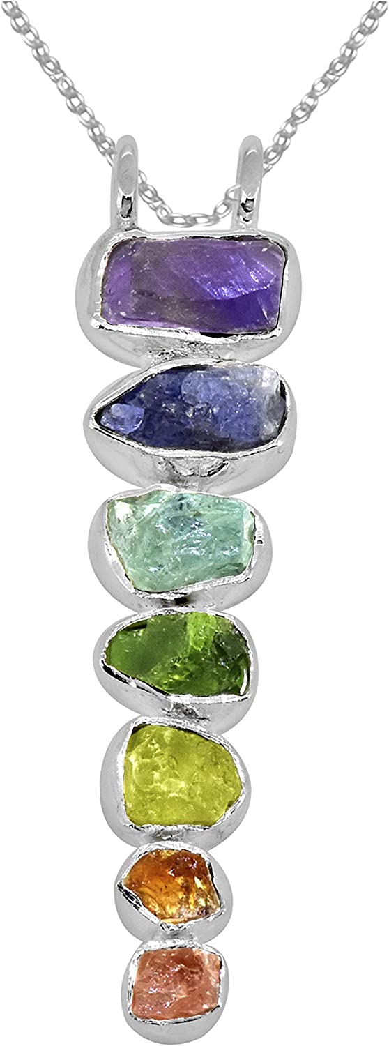 YoTreasure 925 Sterling Silver Natural Healing Crystal Point Chain Pendant Necklace