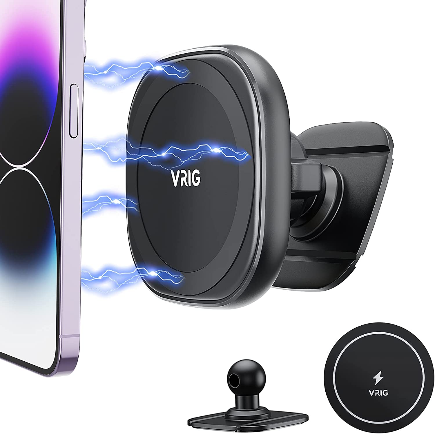 VRIG MG-06 Strong pasting Magnetic Phone Holder for Car+Free Magnetic disc,Easily Install,15N Strong Magnets,Cell Phone Holder for Car,iPhone Car Holder Compatible with All Smartphones & Tablets