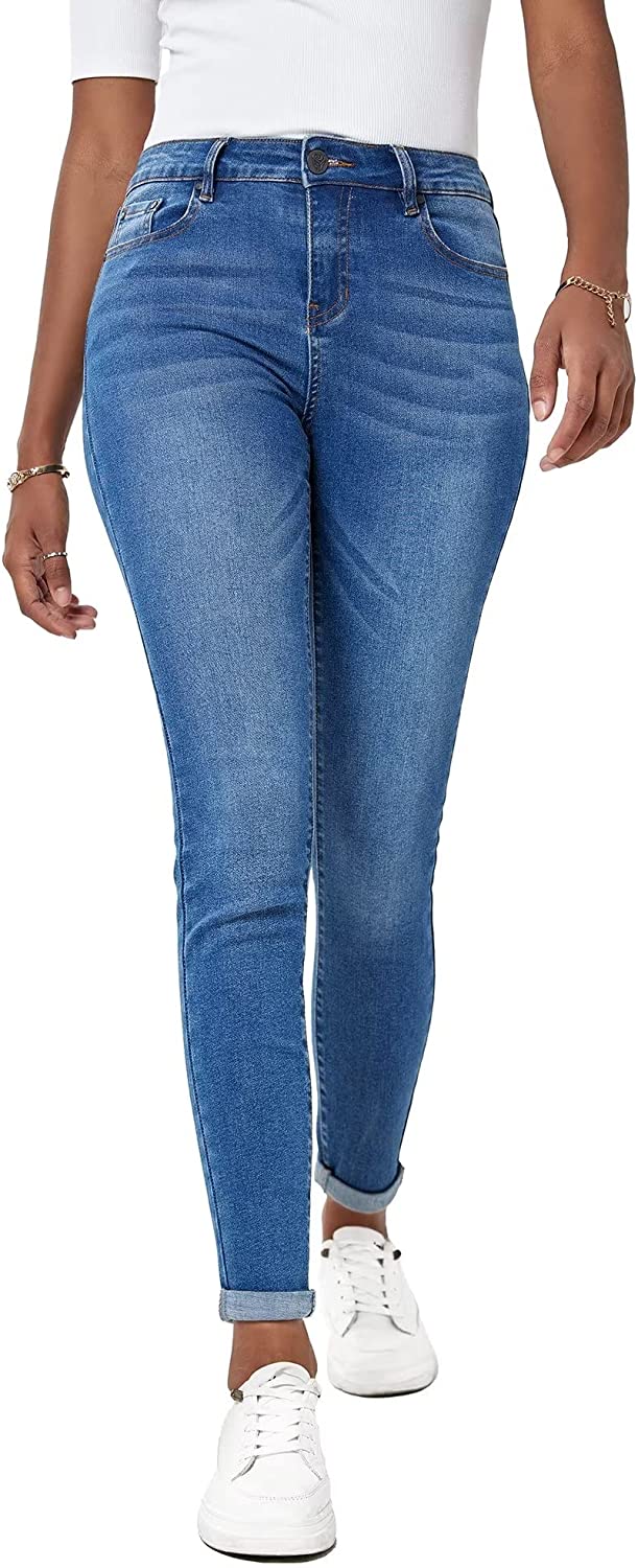 RHODANTHE Women's Ripped Skinny Jeans Stretch Boyfriend Trendy Jean Women Straight Distressed Jeans