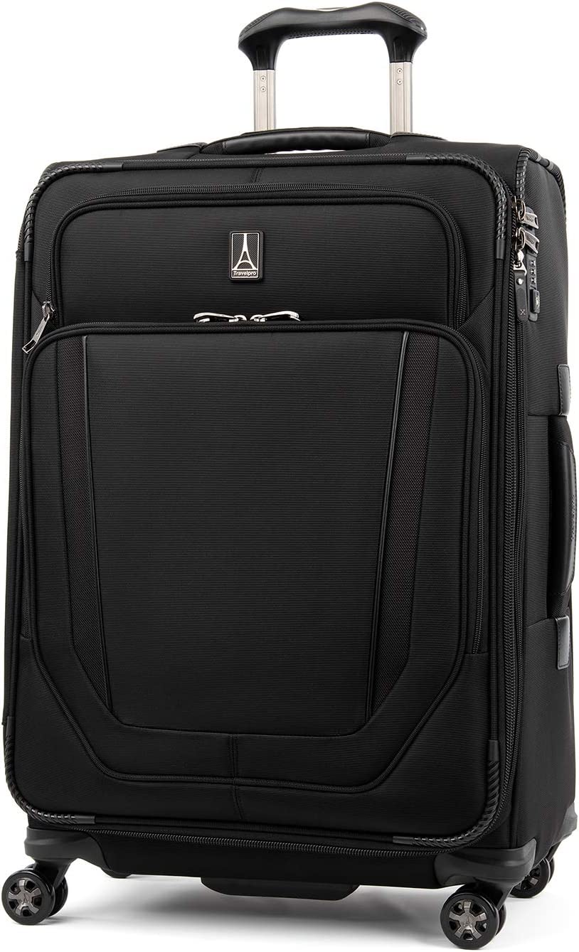 Travelpro Crew Versapack Softside Expandable Spinner Wheel Luggage, Men and Women, Jet Black, Checked-Medium 25-Inch