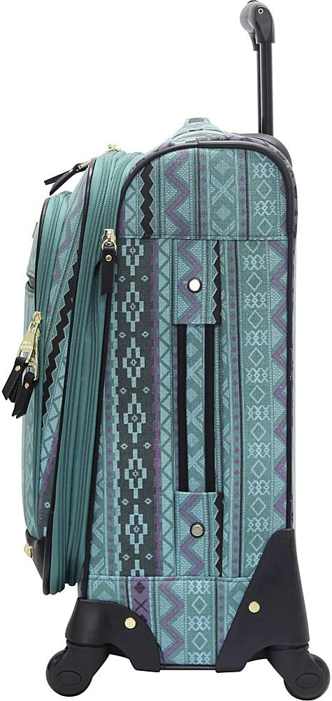 Steve Madden Designer 20 Inch Luggage Collection - Lightweight Softside Expandable Suitcase for Men & Women - Durable Carry On Bag with 4-Rolling Spinner Wheels (Legends Turquoise)