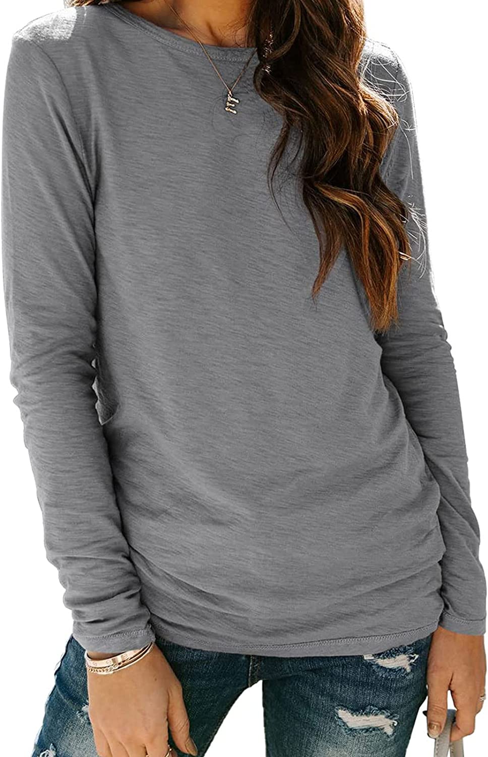 AUTOMET Womens Long Sleeve Round Neck Shirts Basic Tee