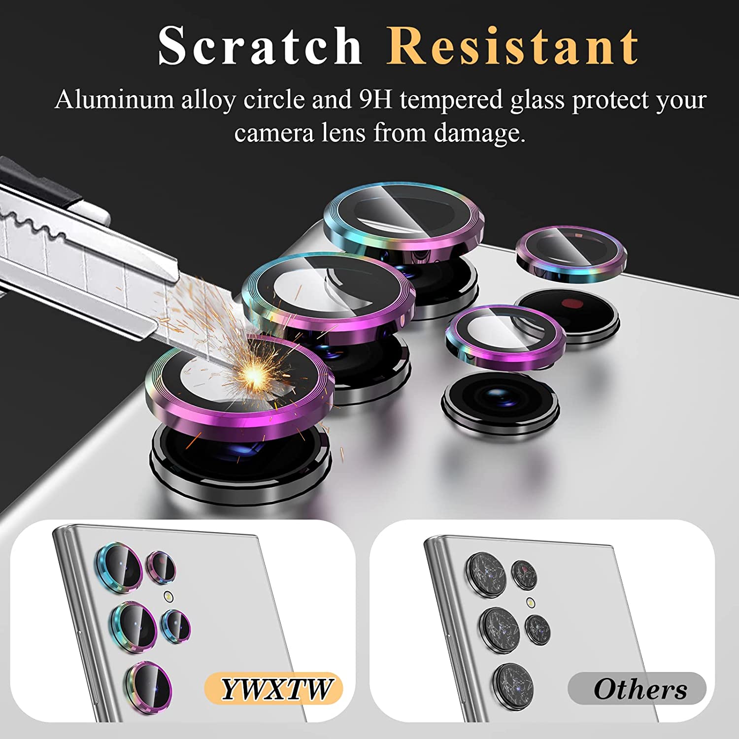 YWXTW for Samsung Galaxy S23 Ultra Camera Lens Protector, Tempered Glass Camera Screen Protector Individual Metal Ring Lens Cover for Galaxy S23 Ultra Accessories, 1 Set