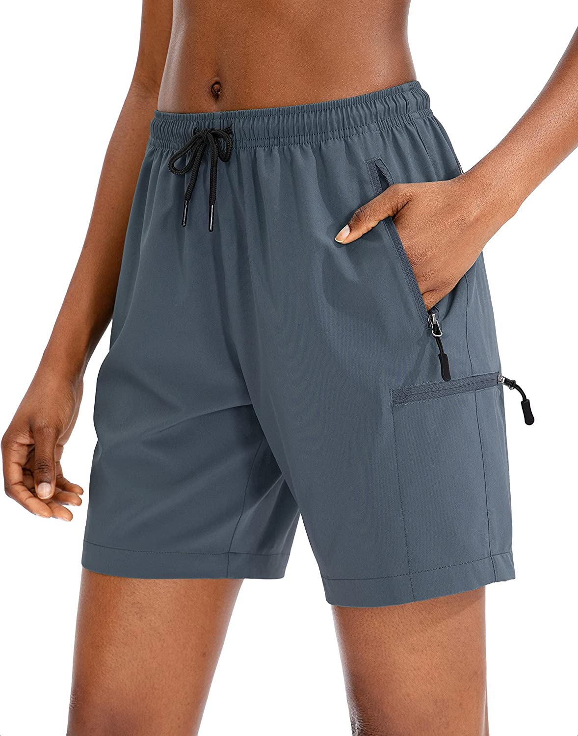 SANTINY Women's Hiking Cargo Shorts Quick Dry Lightweight Summer Shorts for Women Travel Athletic Golf with Zipper Pockets