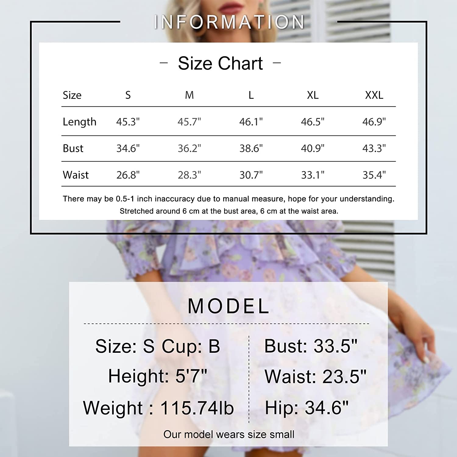 EXLURA Womens Floral Ruffle Sun Dress Sundress Tiered Square Neck Long Sleeve Off Shoulder Smocked Skater Mini Dress