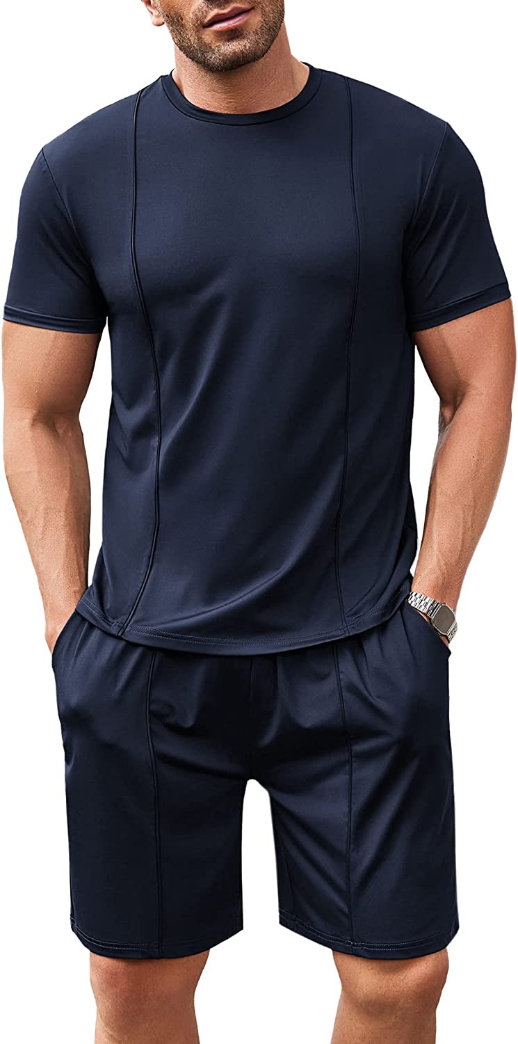 COOFANDY Men's Short Sets 2 Piece Outfits Summer Short Sleeve T Shirt and Shorts Tracksuit Sets Casual Athletic Sports Suit