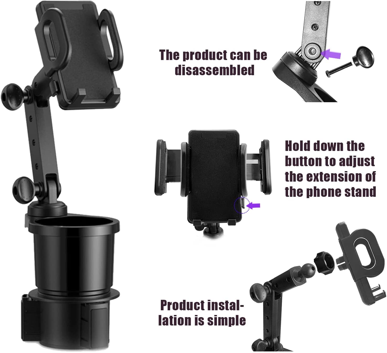 Car Cup Holder Mobile Phone Holder, Car Cup Mobile Phone Two-in-One Holder, Adjustable Cup Holder, Multi-Function Mobile Phone Holder, Universal 360° Rotary Base Car Cup Holder