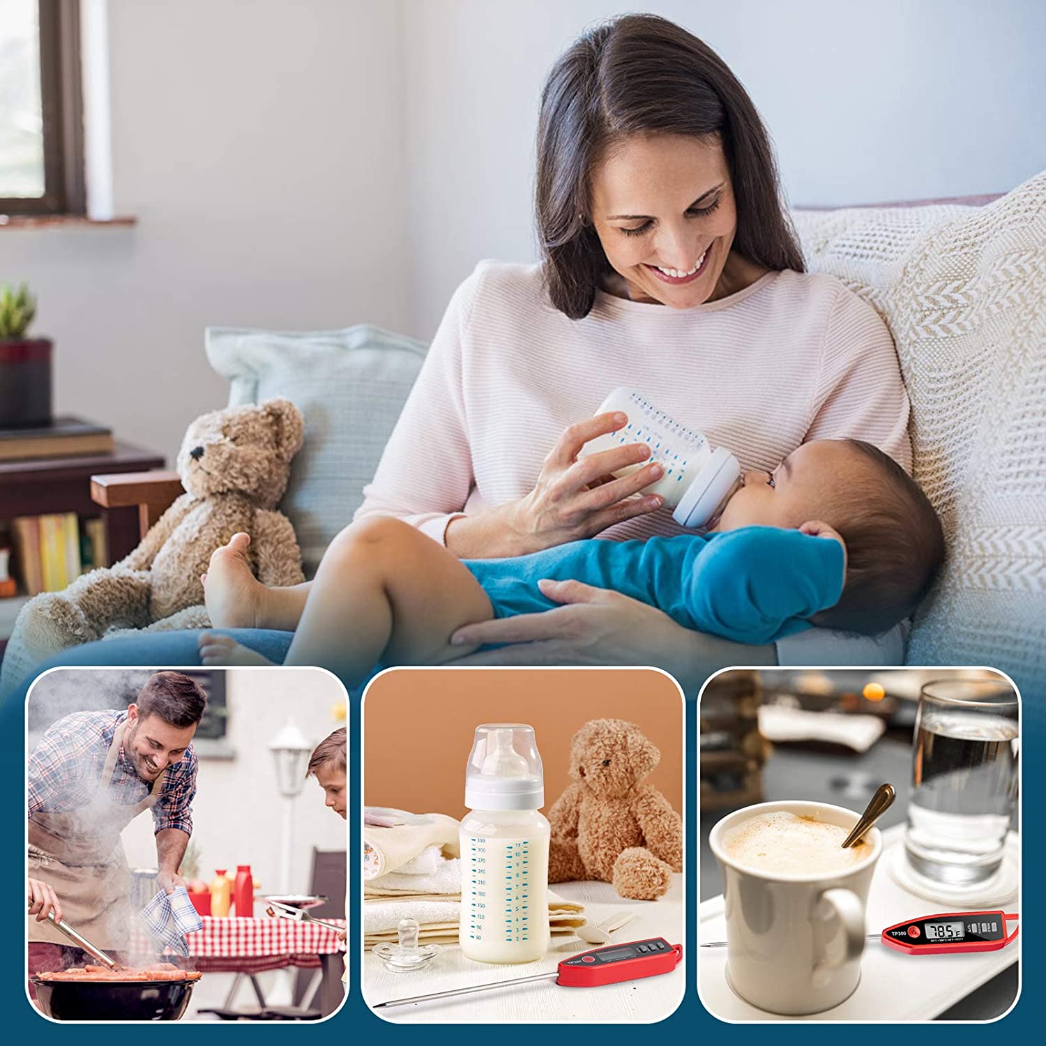 Instant Read Meat Thermometer Food Thermometer Cooking Thermometer Kitchen Candy Thermometer with Fahrenheit/Celsius ℉ ℃ Switch for Oil Deep Fry BBQ Grill Smoker Thermometer by AikTryee