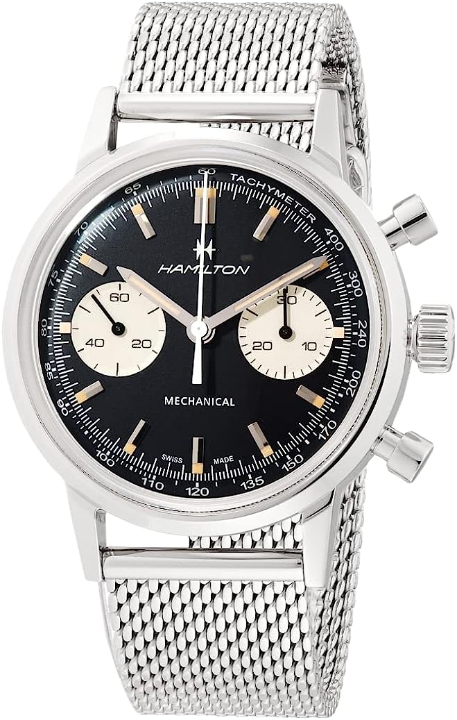 Hamilton Watch American Classic Intra-Matic Mechanical Chronograph H Watch 40mm Case, Black Dial, Silver Stainless Steel Bracelet (Model: H38429130)