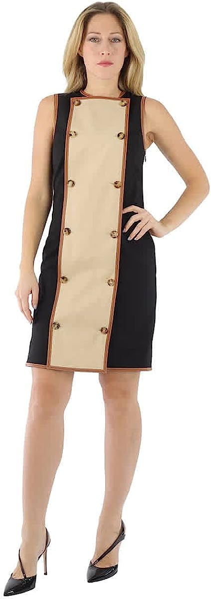 BURBERRY Stretch Wool Sleeveless Dress with Leather-Trim, Brand Size 8 (US Size 6) Black