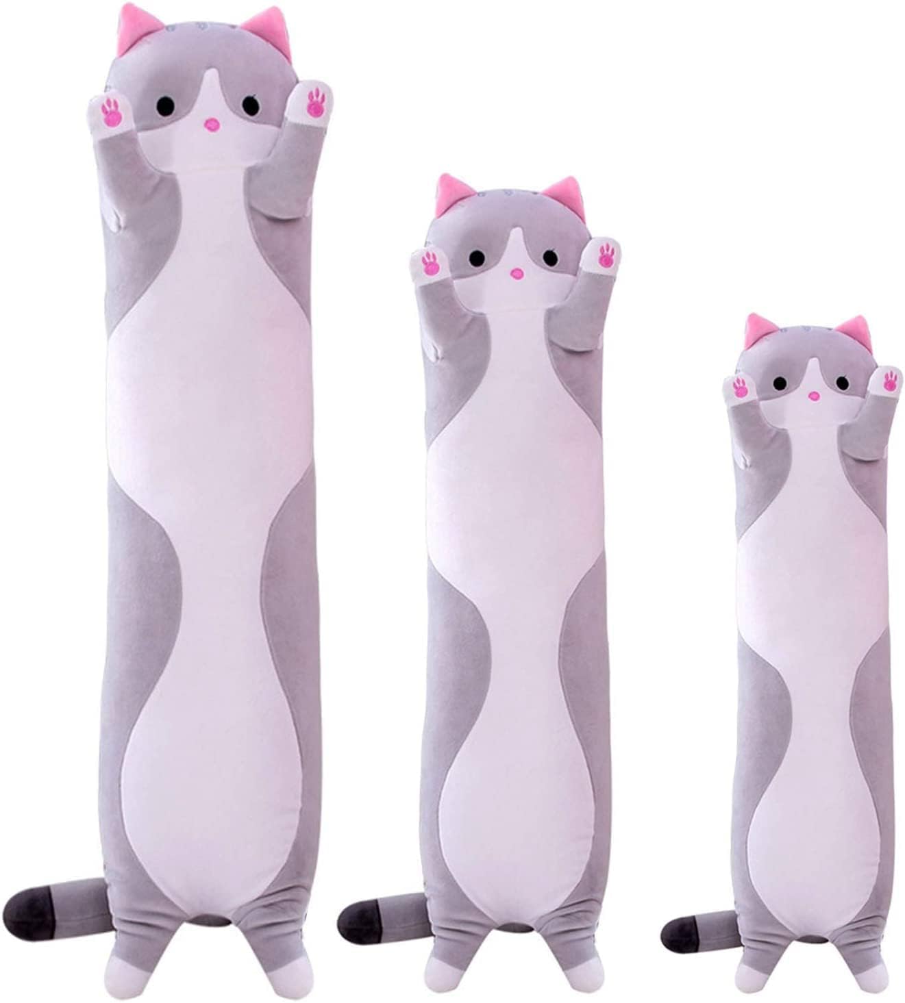 Giant Cat Pillow Plush Cartoon Kitty Sleeping Hugging Pillow， Cuddly Soft Long Kitten Body Pillow Doll Cat Cushion Toy for Kids Girlfriend (Gray， 50cm/19.68inch)