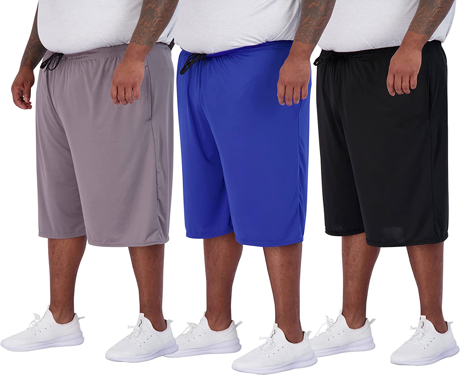 Real Essentials Men's Big & Tall 3-Pack Dry Fit & Mesh Active Athletic Perfomance Shorts (3X-5X)